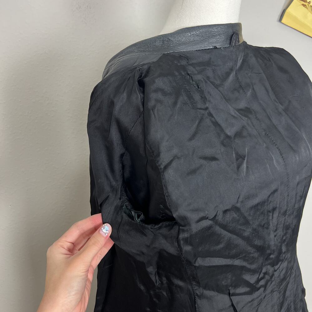 90s vintage black leather distressed faded minimalist grunge button coat jacket - Picture 3 of 9